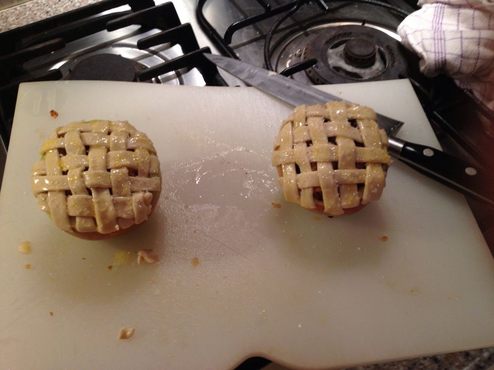 Baste with an egg and sprinkle with a bit of sugar.