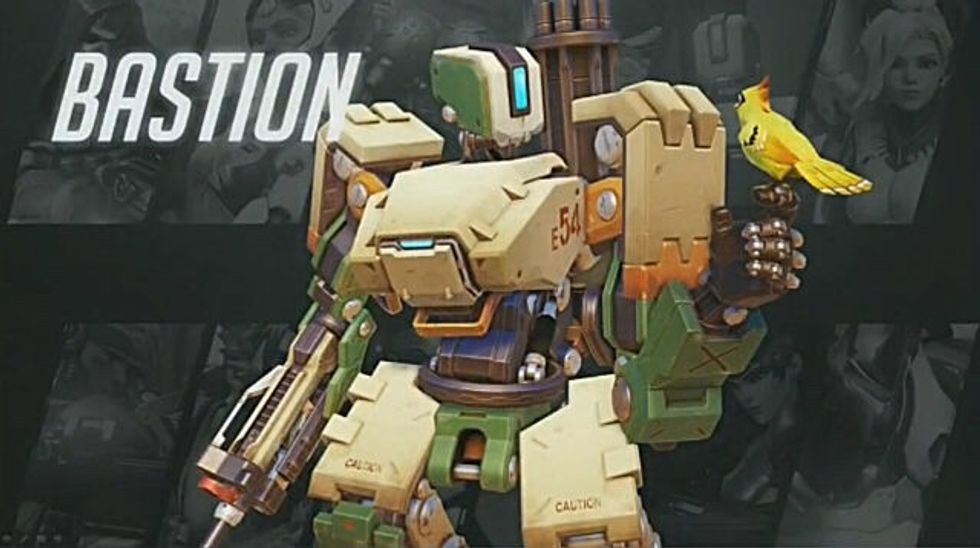 Bastion is also a good defense. He turns into a turret that is very powerful. He is also weak but can heal himself. His ultimate is also literally him turning into a tank.