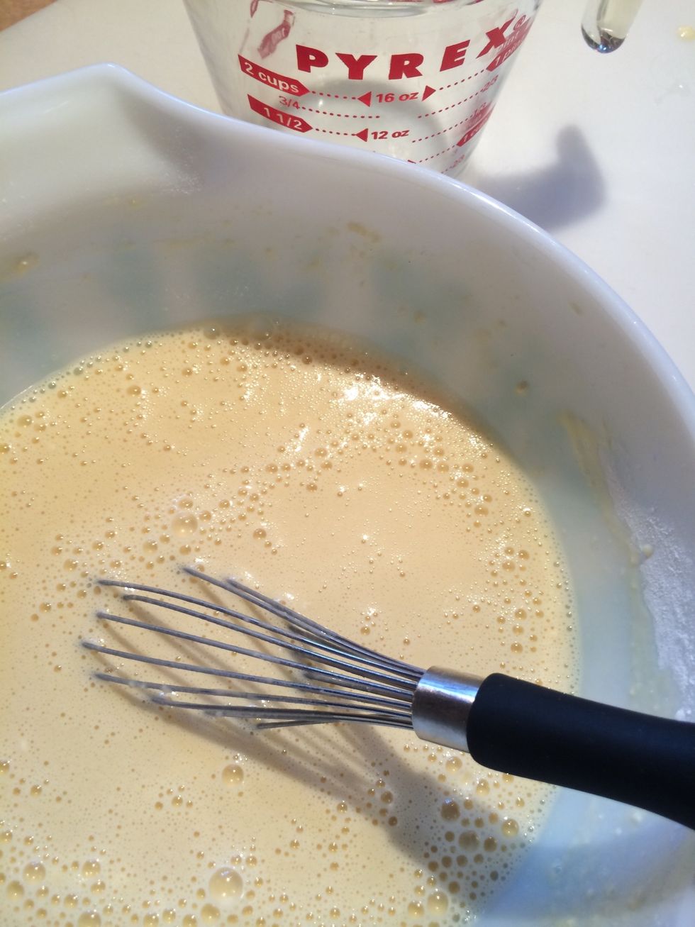 Batter is thin, like heavy cream. Batter should be smooth and lump free as possible.