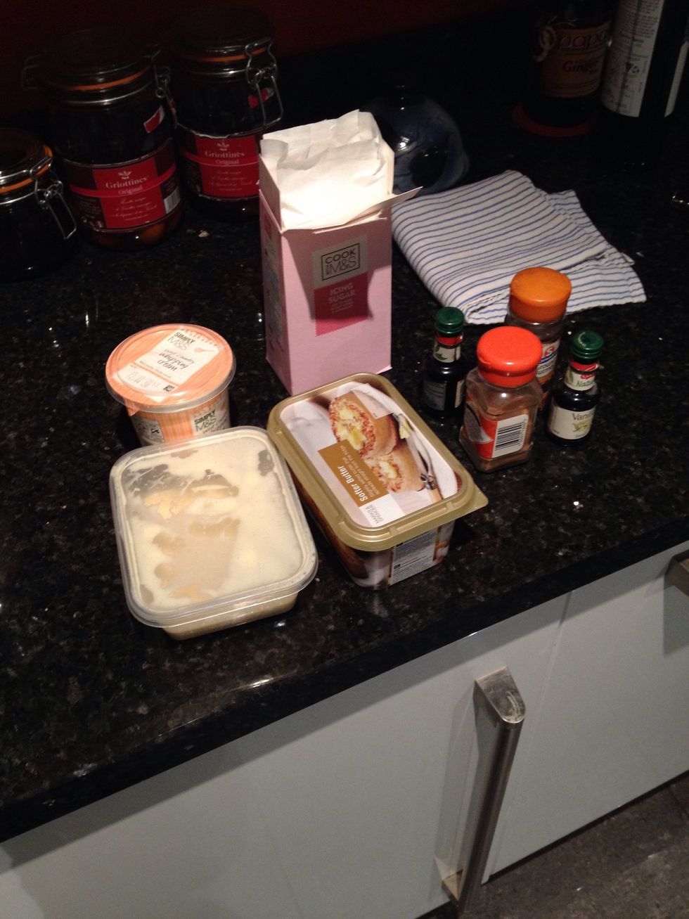 Batter up! Making this Christmassy little number is a 2 part process. First, make lots of spiced batter (so you scan make lots of tasty beverages) So gather your ingredients, except rum and cream!