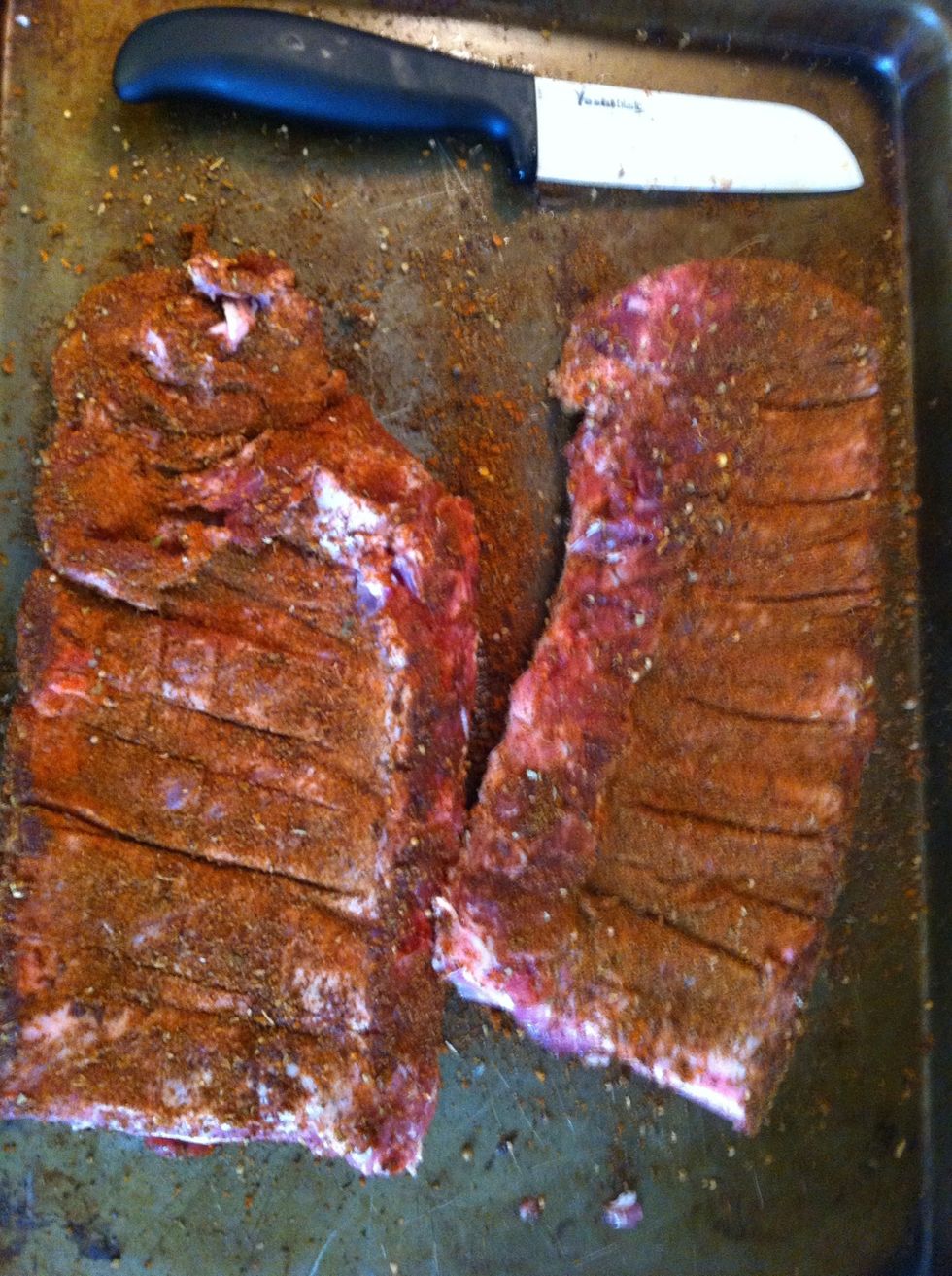 BBQ rub on back of ribs.