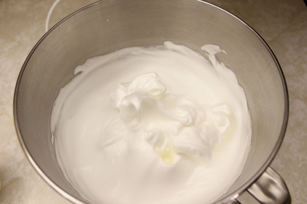 Be careful you don't over beat! Over beating will break the meringue and ruin your cake. There is no saving your meringue if its been over beaten.