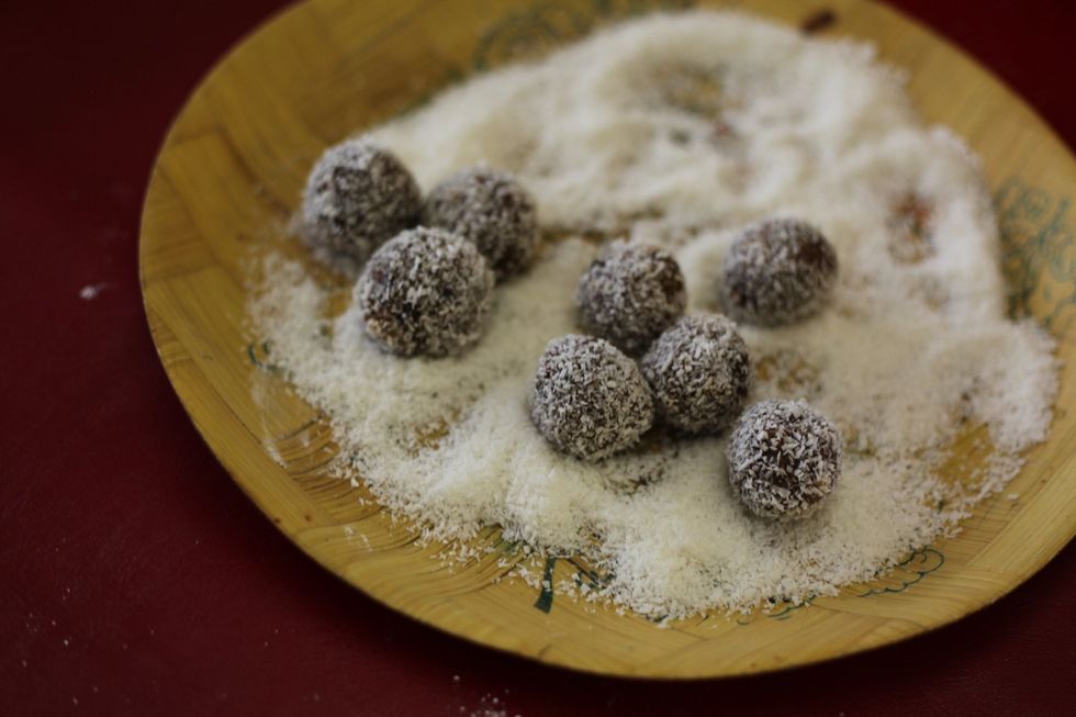 Be gentle, the choc mix is still crumbly and may fall apart. Store these in the fridge, they're basically ready to eat immediately.