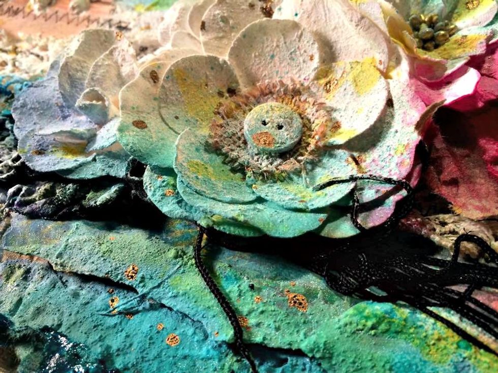 Be sure and let your misting dry between layers so things don't become muddy in color. I use my heat gun because I don't like to wait. It makes layering of colors and product much faster and easier.