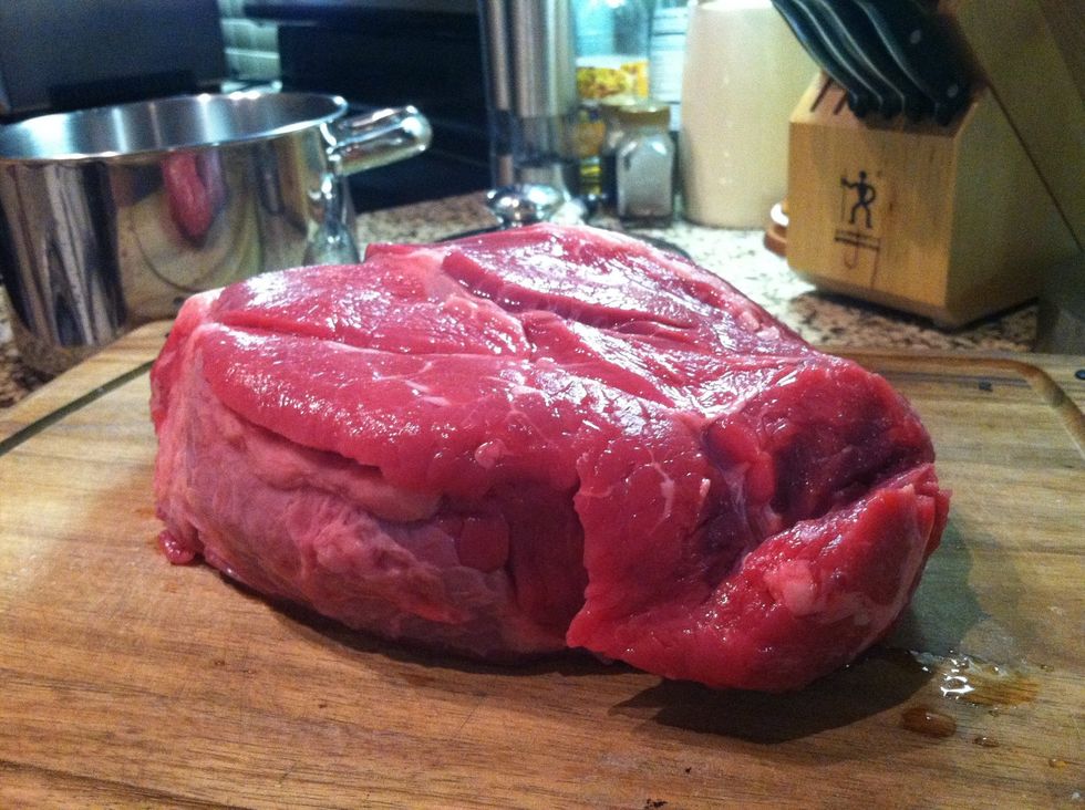 Be sure that your roast is dry, leave all fat uncut. Sprinkle salt and pepper all over and dust with cornstarch.