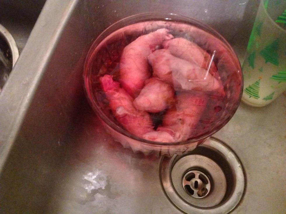 Be sure the testicles are washed and soaked to get all of the blood and dirt off of them.