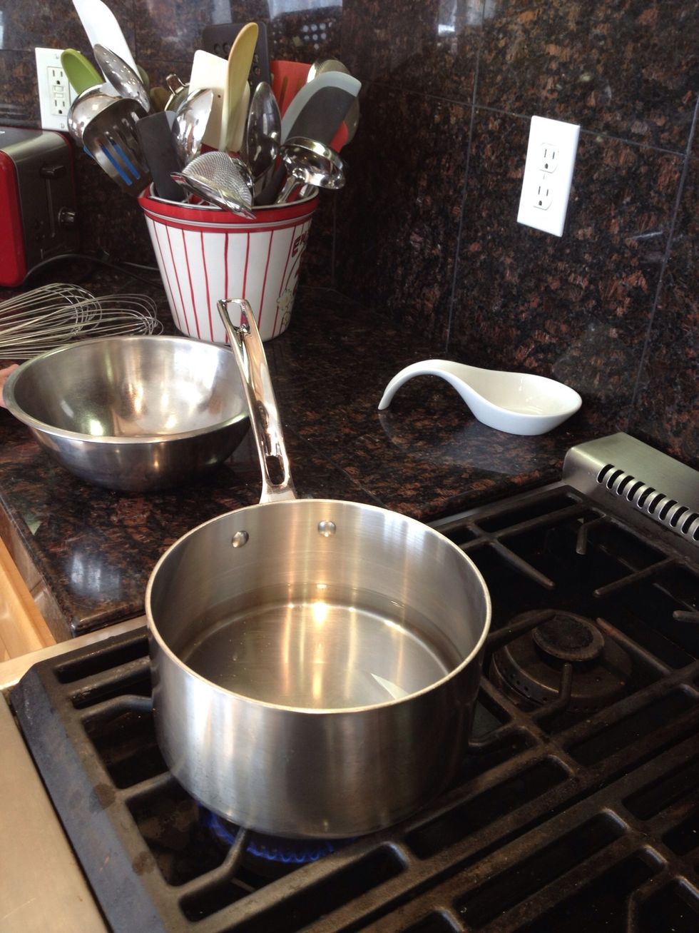 Be sure the water is below the level of the bowl so the steam heats the bowl without it getting too hot.