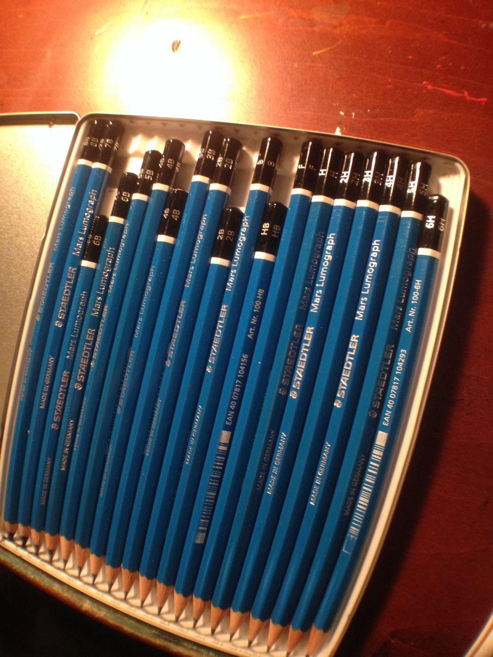 Be sure to become familiar with the graphite scale. It on average ranges from 8B to 6H with 8B being the darkest (softest) and 6H being the lightest (hardest).