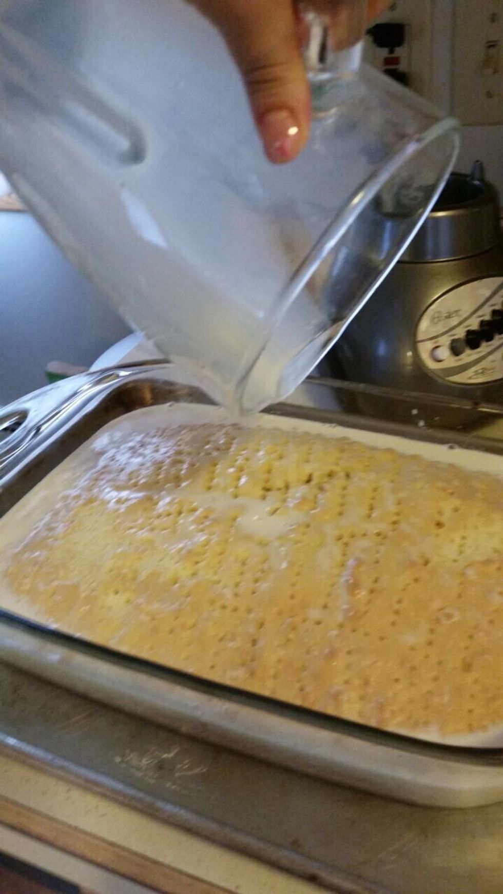 Be sure to soak the cake with the milk