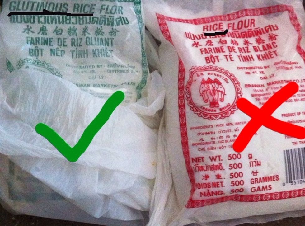 Be sure to use GLUTINOUS rice flour (aka sweet rice flour) not the ordinary rice flour