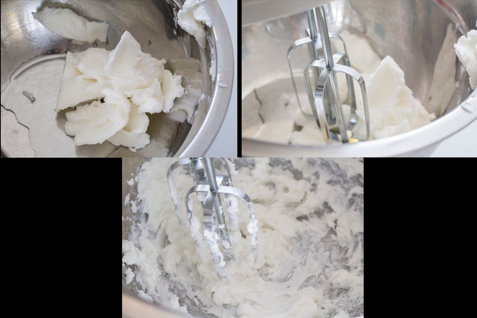 Beat 1/2 cup unsalted butter at room temperature