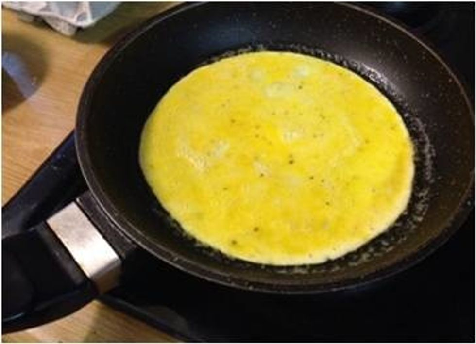 Beat 2 eggs and fry on butter at medium heat