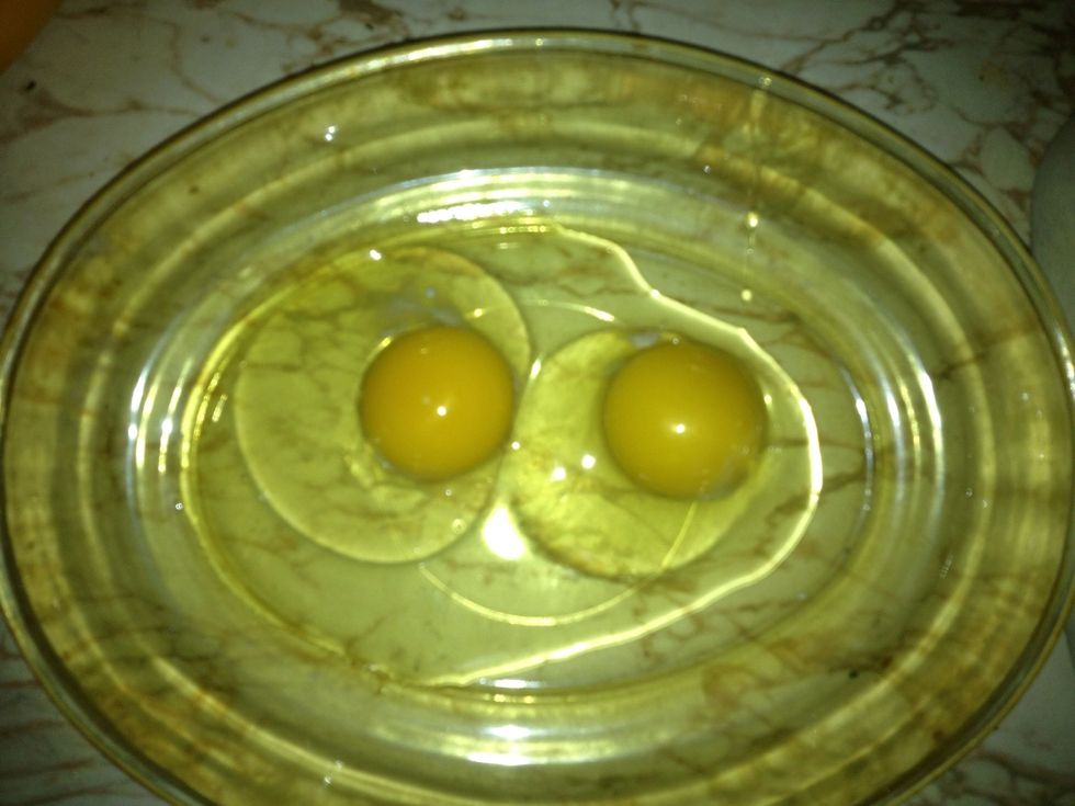 Beat 2 eggs in a bowl large enough to fit your largest cutlet in lying flat comfortably. I like to use an oblong flat baking dish for this. I start with 2 eggs and add the 3rd egg later if I need it.