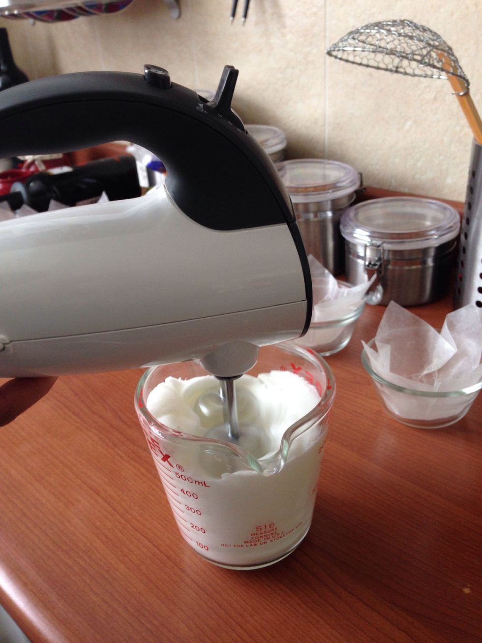 Beat 3 egg whites until stiff