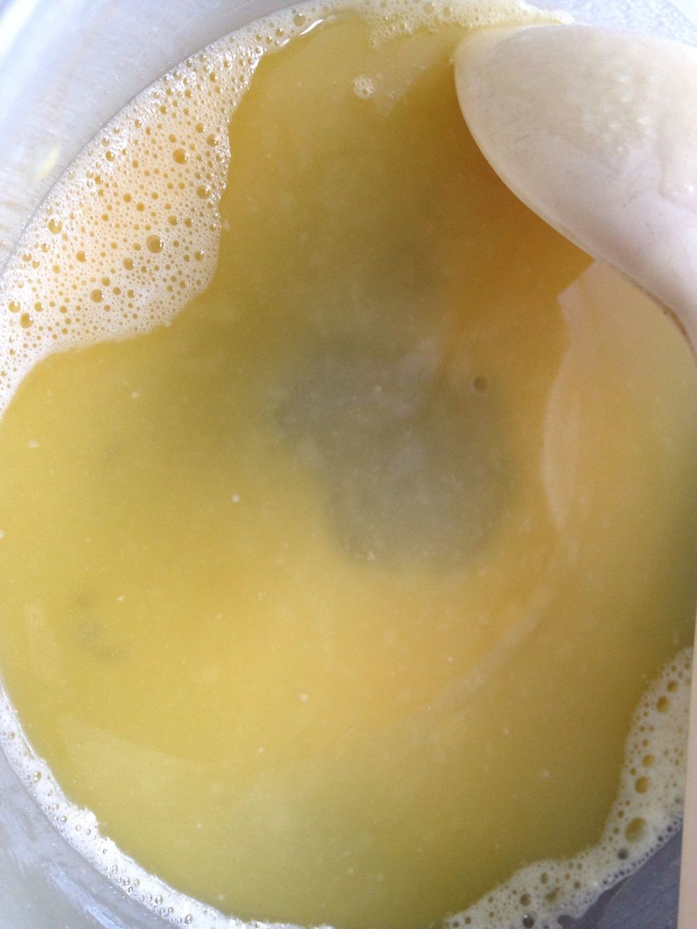 Beat 4 eggs and add melted butter/ghee but not very hot