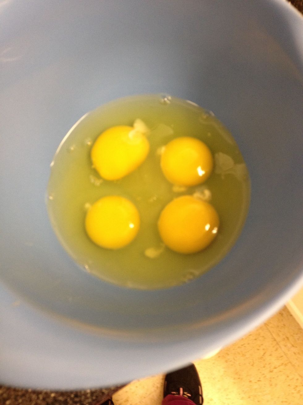 Beat 4 eggs in a separate bowl. When done put the beated eggs in the batter and mix