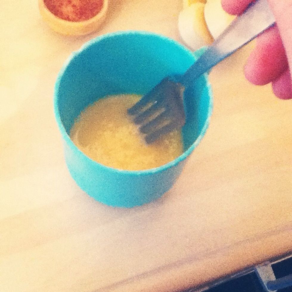 beat an egg in a cup with a fork until it's whisked. Beat beat beatttt!\ud83d\ude0a