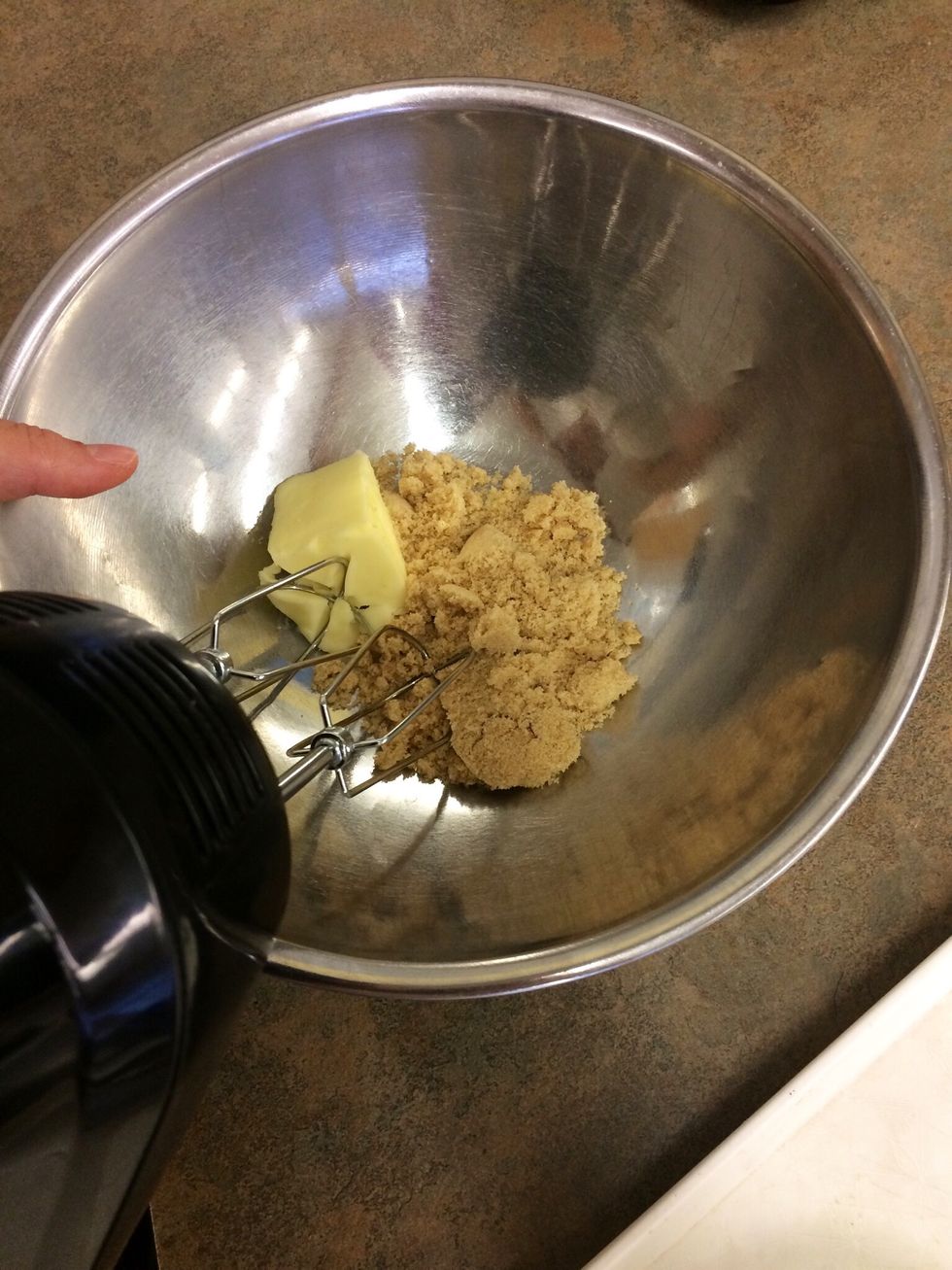 Beat butter and brown sugar in a large bowl with electric mixer on medium speed until light and fluffy