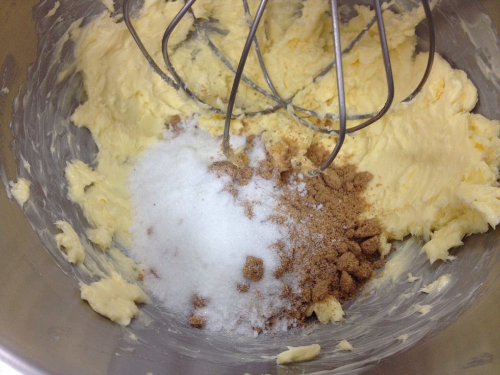 Beat butter, both sugar and salt with electric mixer until light and fluffy.