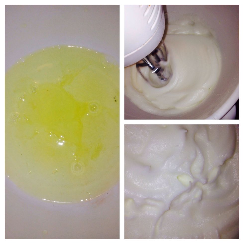 Beat egg whites. Here's the proverbial info you always hear: beat until stiff peaks formed. I think mine are ok bc they look like how they do on FoodNetwork. FYI: it takes forever, yes, that's normal