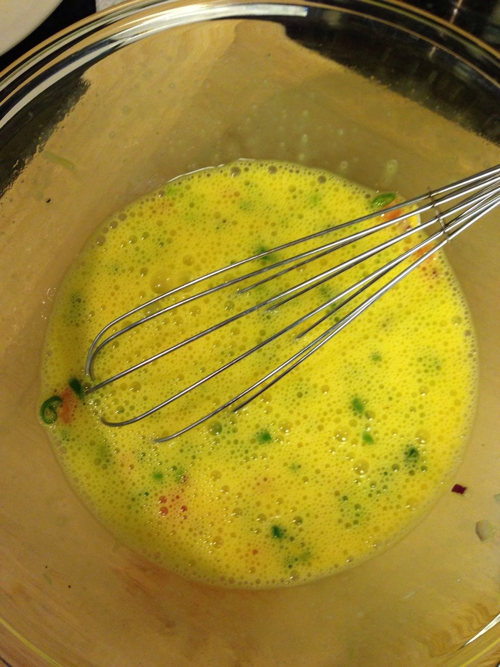 Beat eggs and combine all ingredients until fully married.