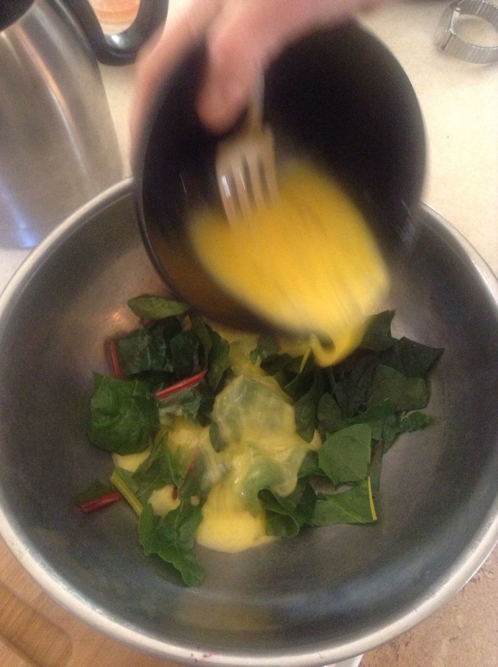 Beat eggs and pour over chard.