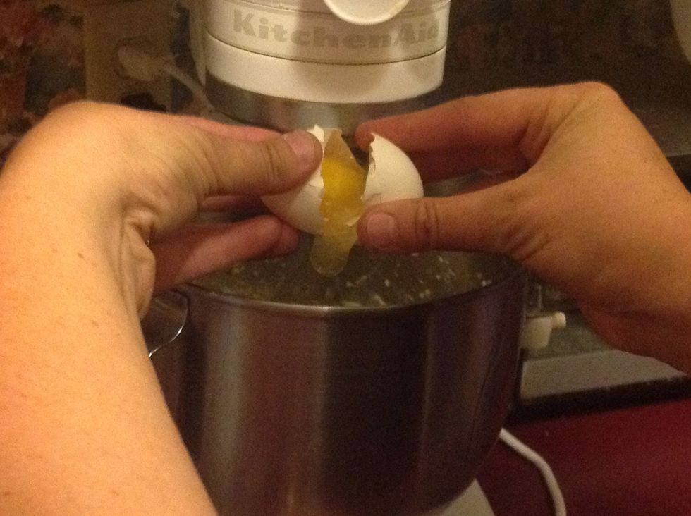 Beat eggs into the creamed ingredients