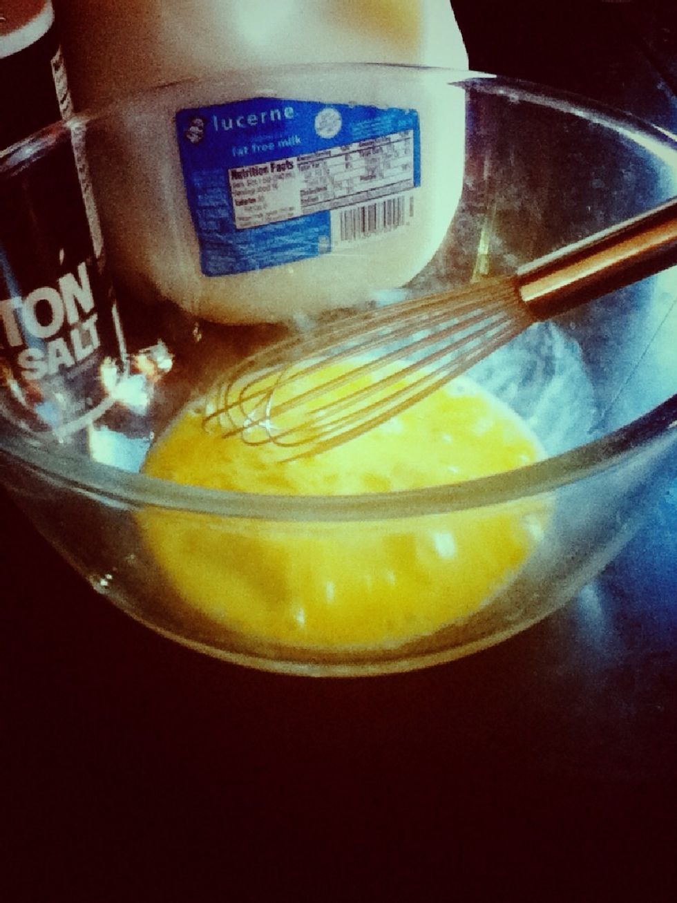 Beat eggs slightly in a bowl. Do not overbeat! (mine were slightly overdone). If you make this mistake simply add flour until just smooth.