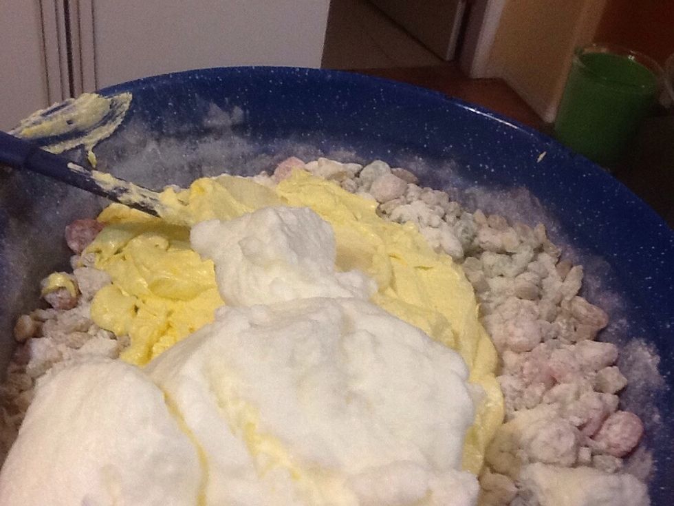 Beat eggs whites until fluff fold into batter