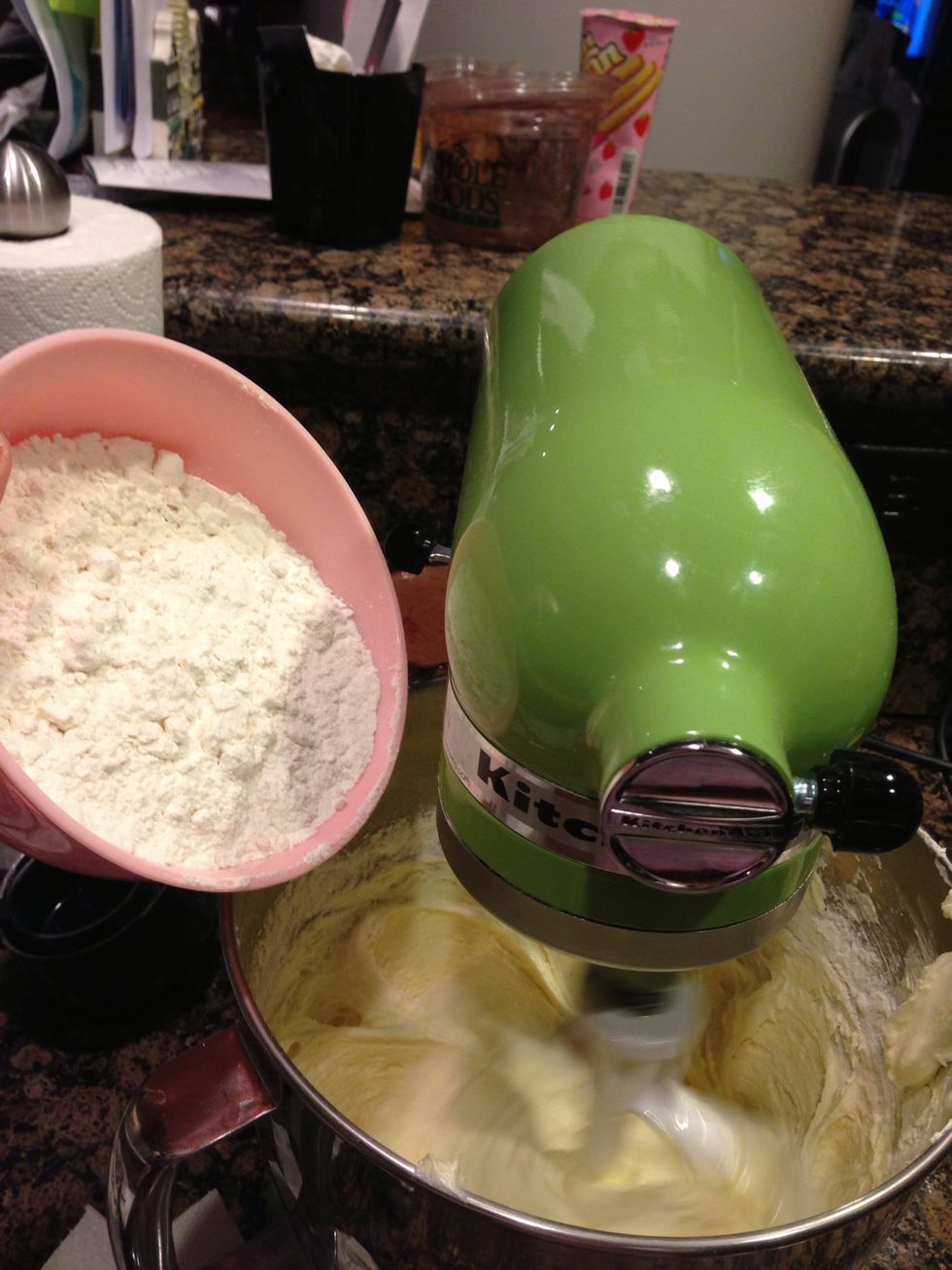 Beat for 5 minutes, then add flour