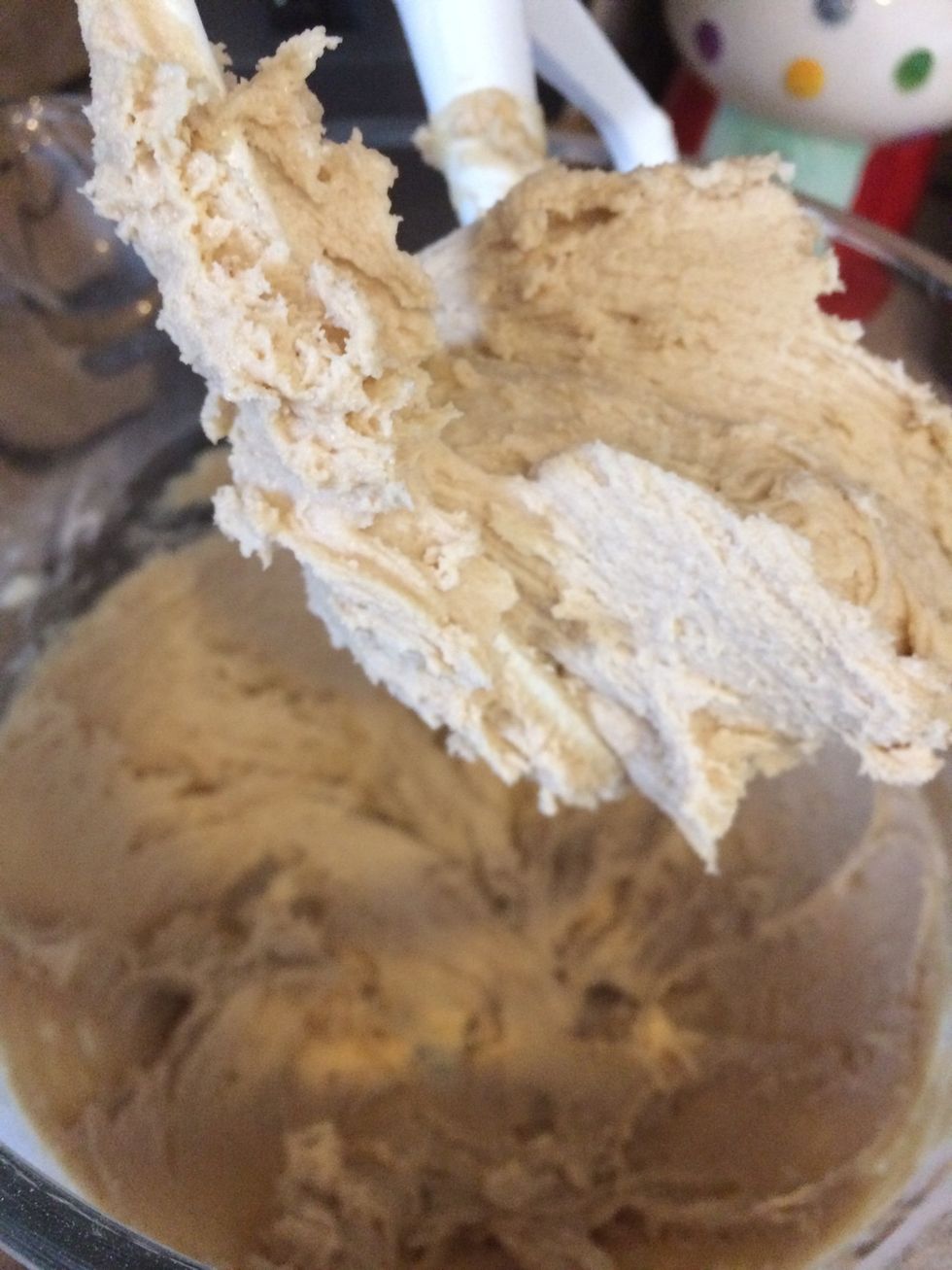 Beat in egg, sour cream, and vanilla - it'll look a little watery and separated