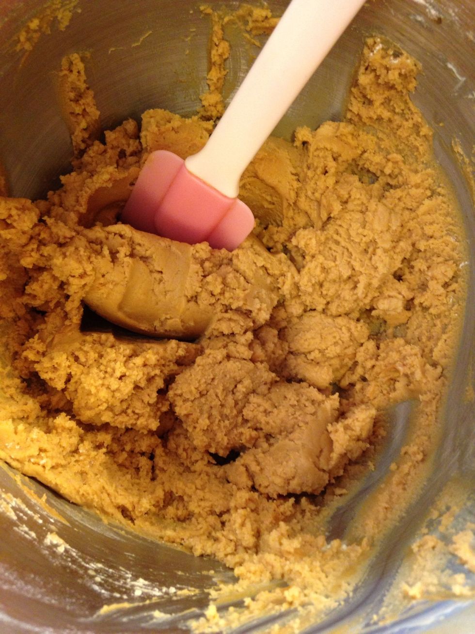 Beat in four, baking soda, baking powder, and salt. Mix until just combined!