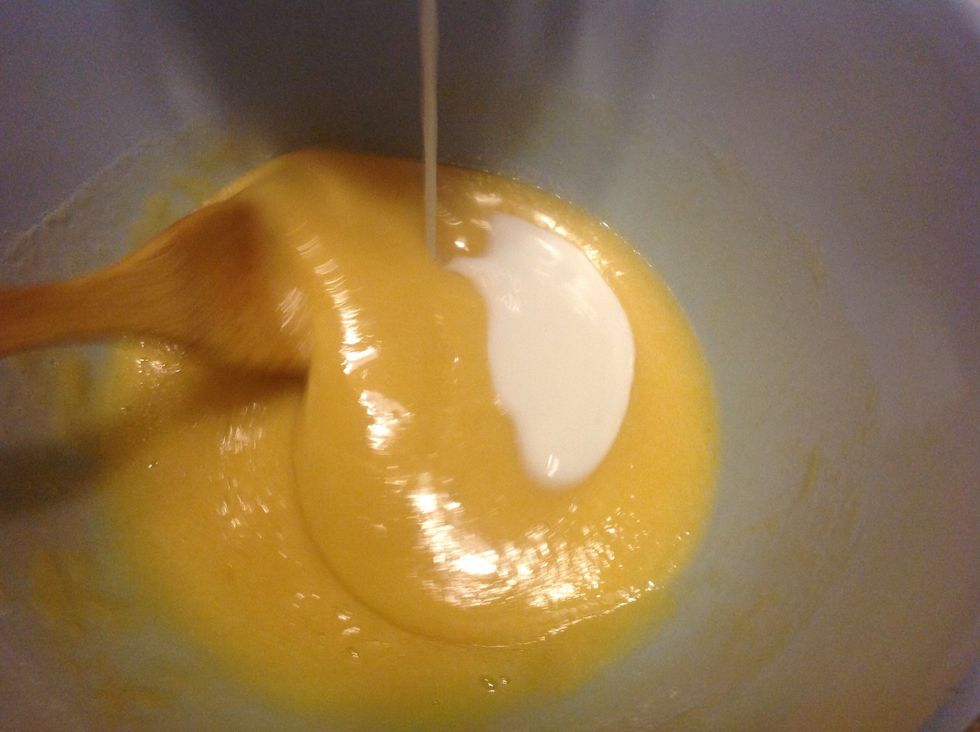 Beat in milk, a little at a time to form a smooth batter.