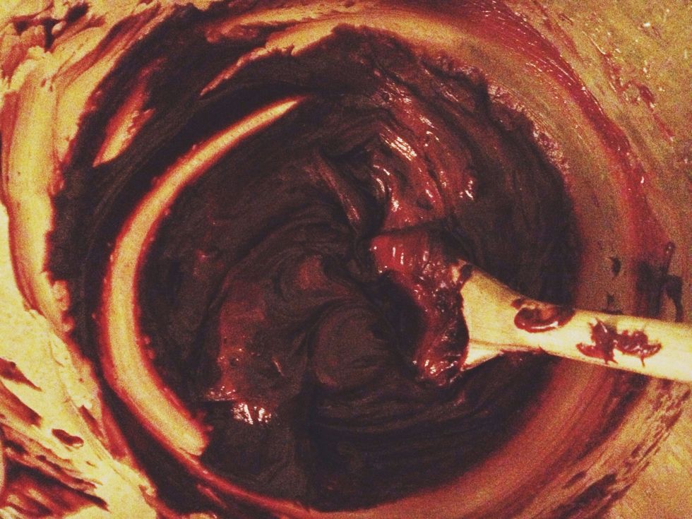 Beat in the butter until fully incorporated using a hand mixer. The icing should be smooth and shiny.