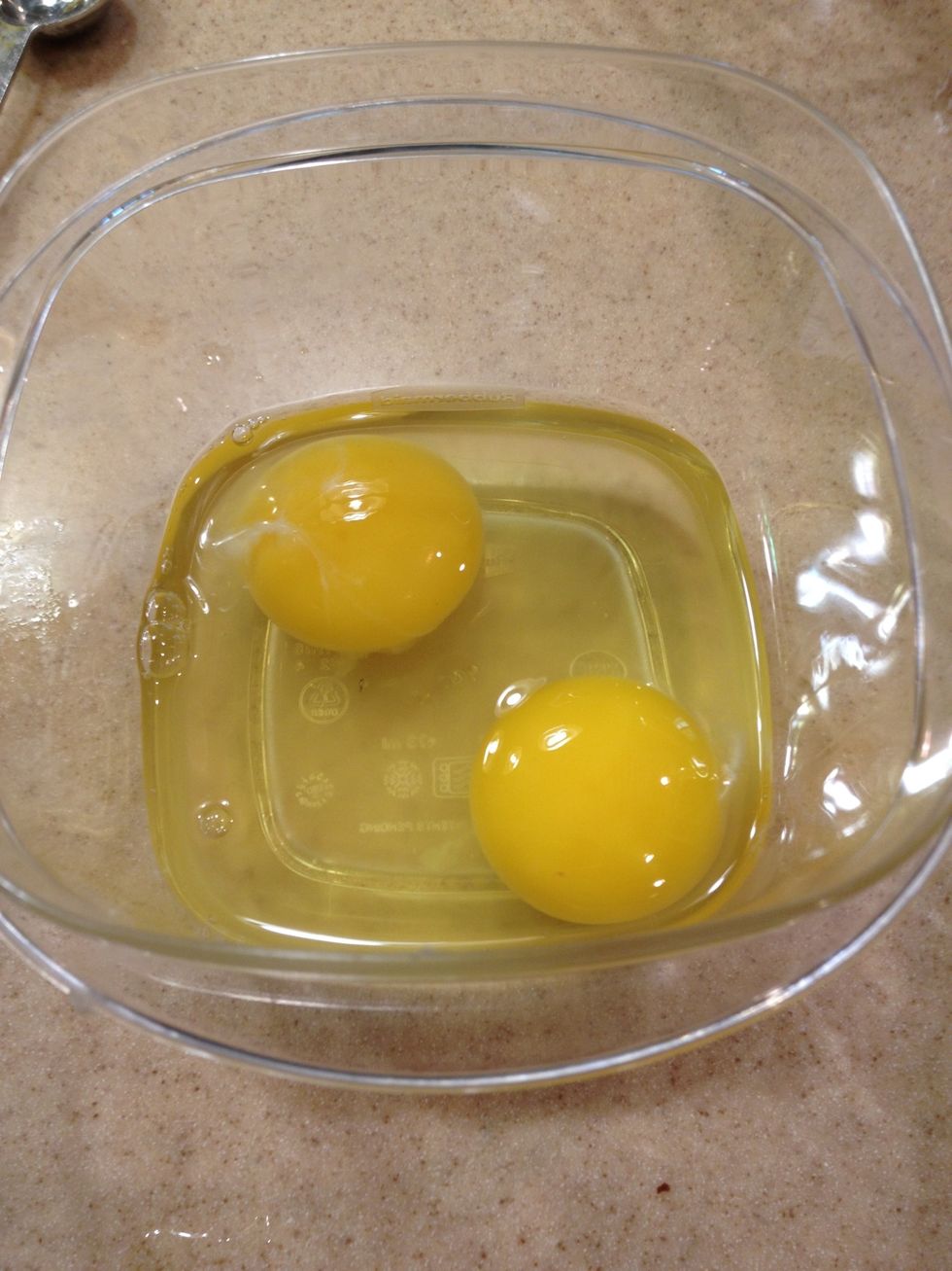 Beat in the eggs one by one.