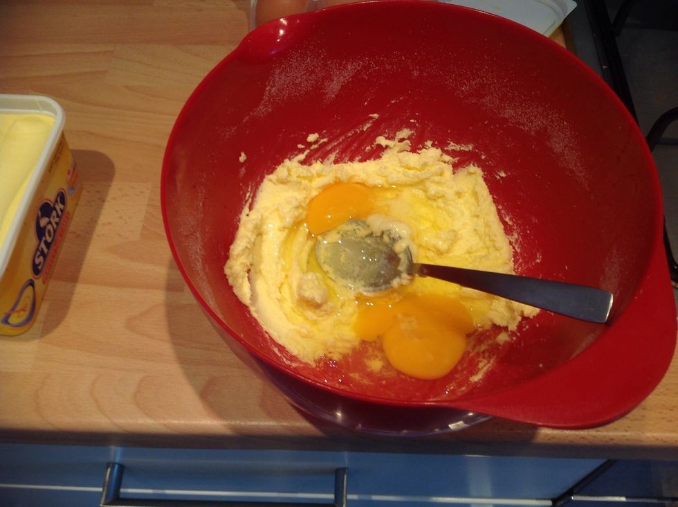 Beat in two eggs