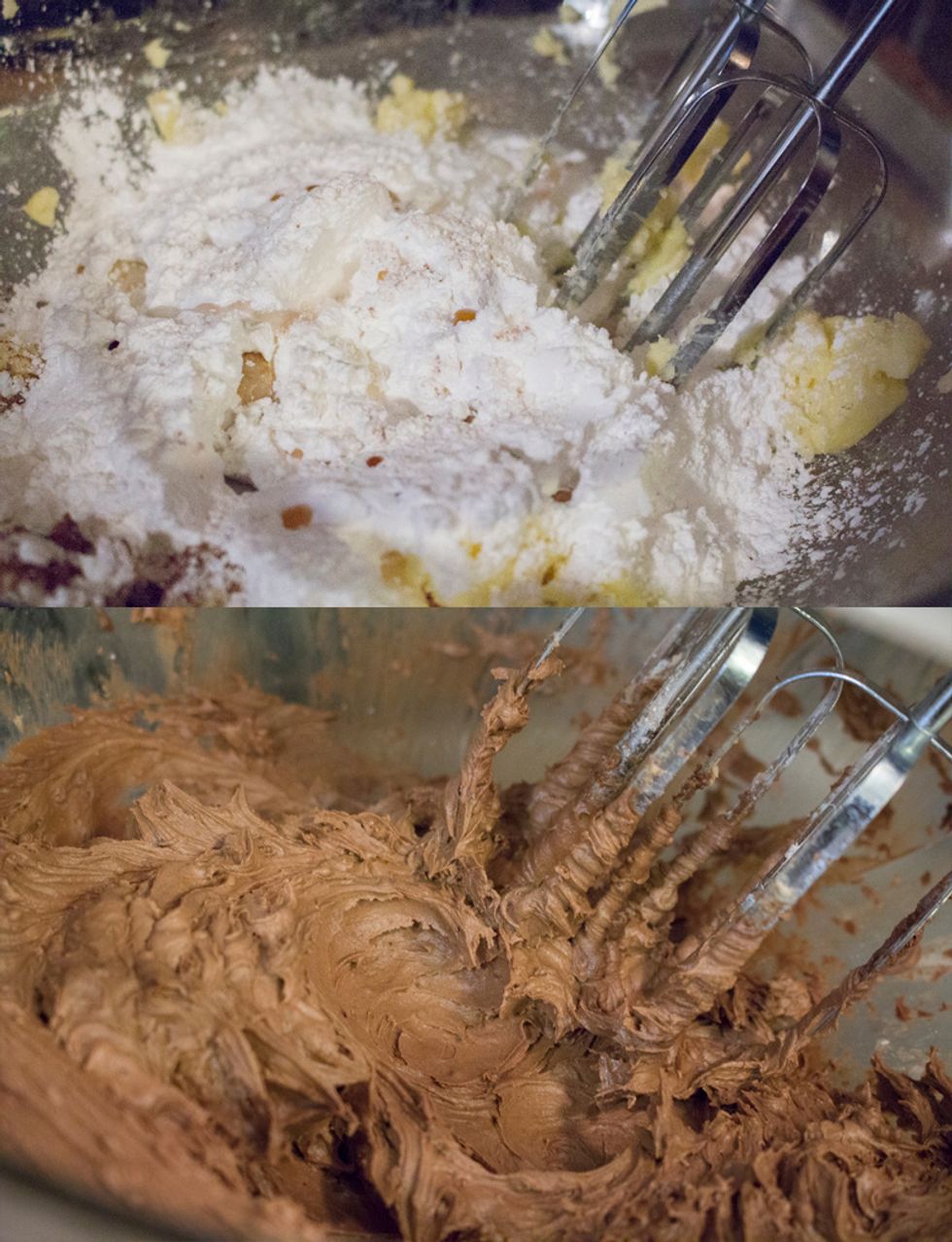 Beat ingredients until well combined - you should have a rich Mocha Buttercream! Set aside.