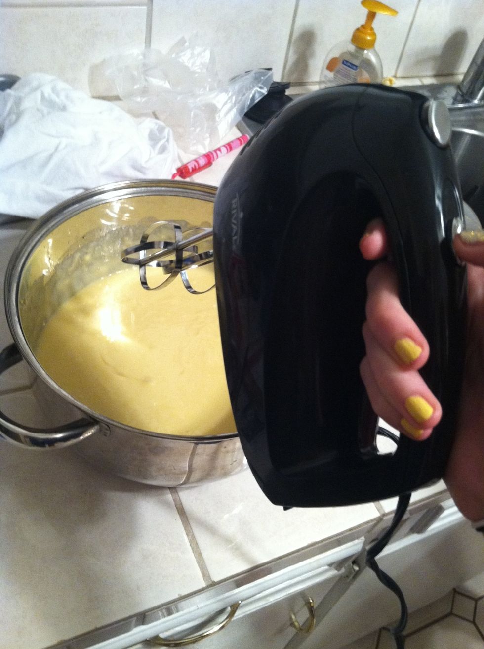 Beat on low speed for 30 seconds then on medium speed for 2 minutes