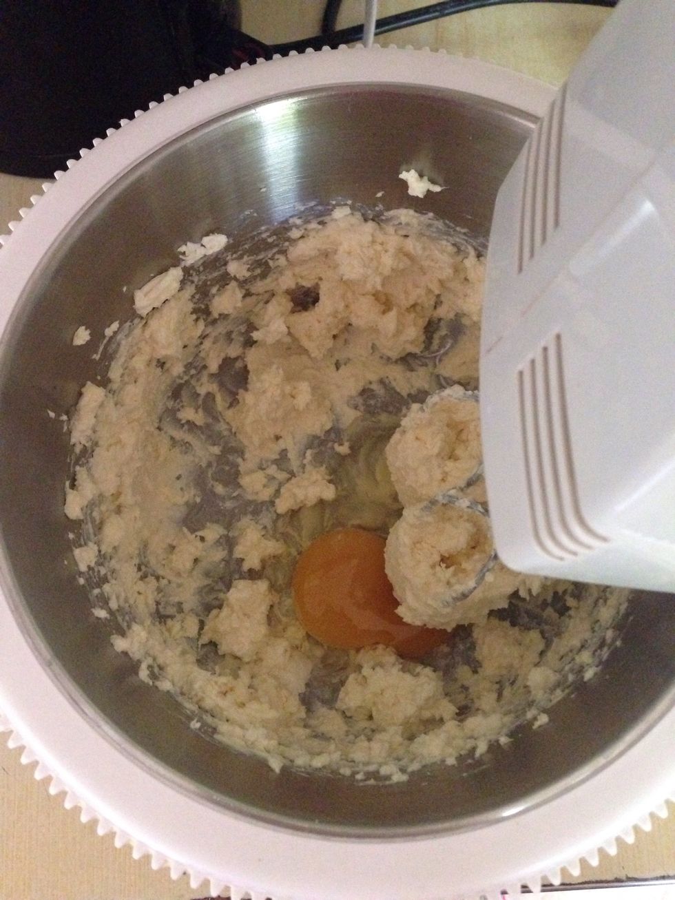 Beat room temp butter and the eggs until pale