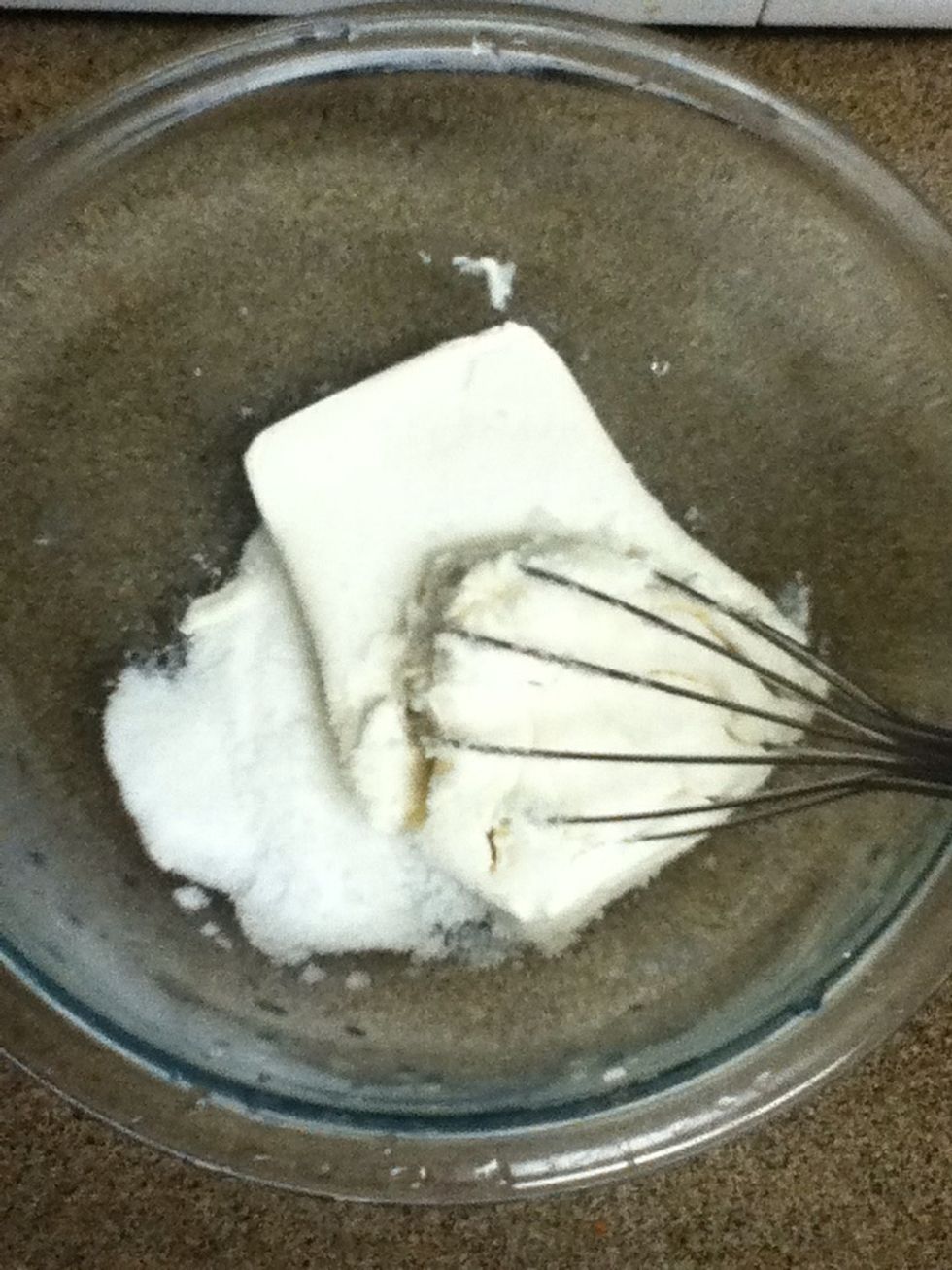 Beat softened cream cheese and sugar until smooth.