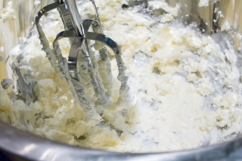 Beat the butter and shortening together.