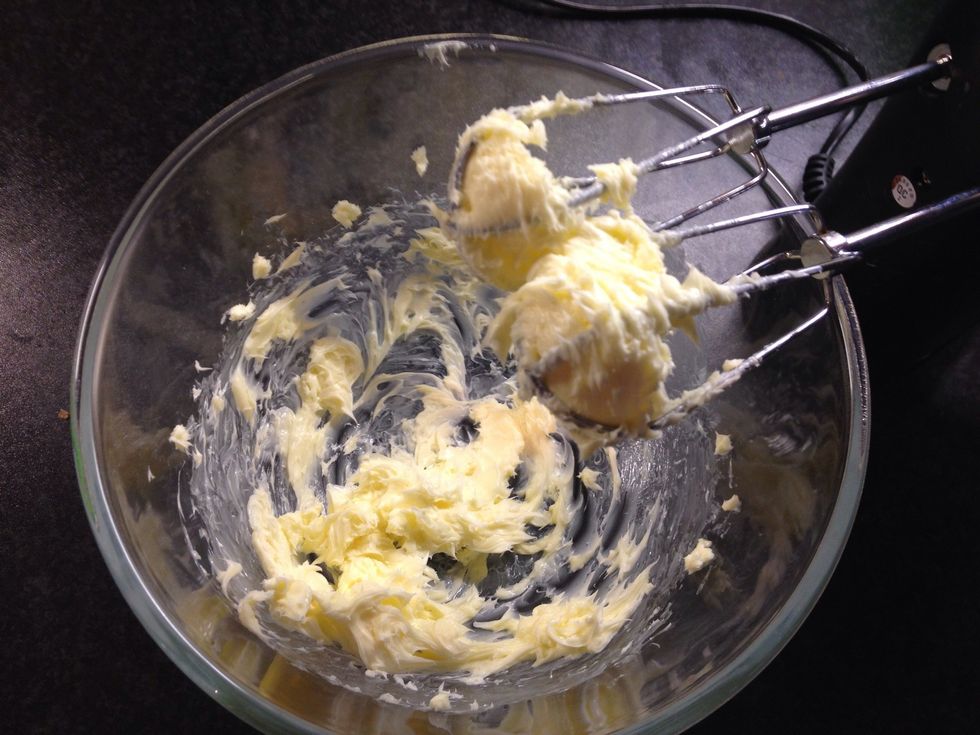 Beat the butter with the whisk for about 4-5 minutes. The butter will get paler in colour and become creamy.