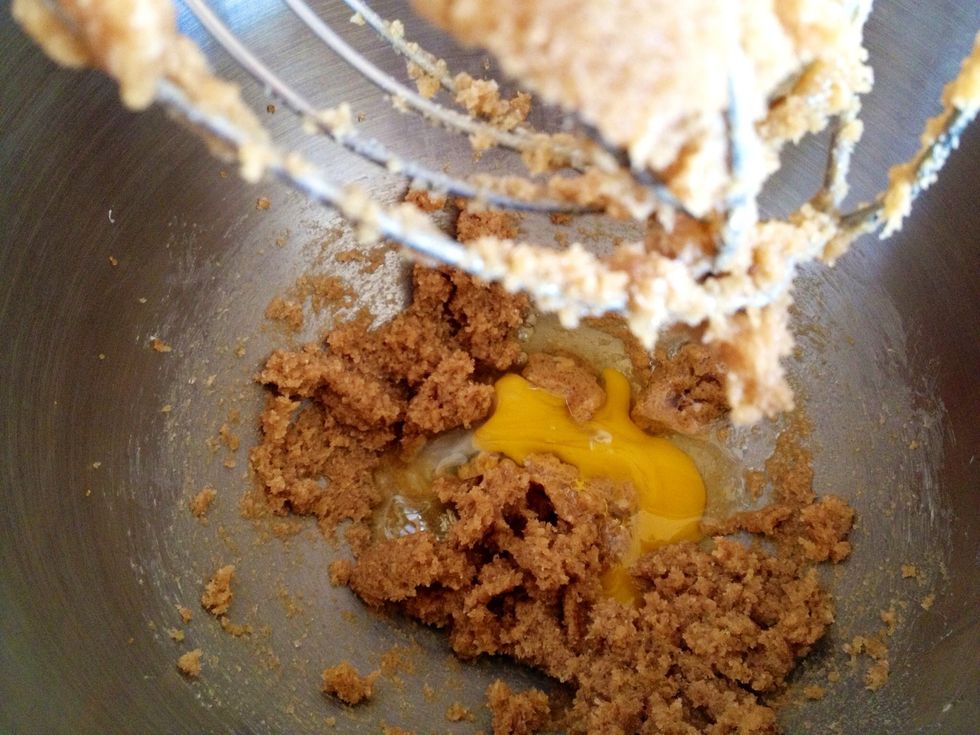 Beat the egg into the butter and brown sugar mixture until well mixed.