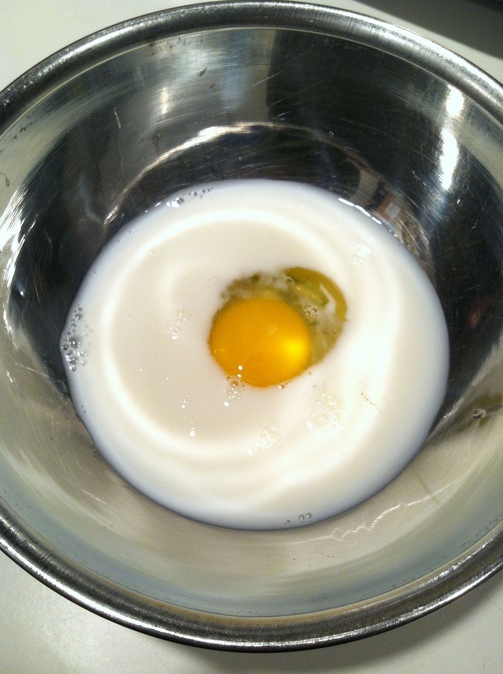 Beat the egg & milk together. They're barnyard friends.