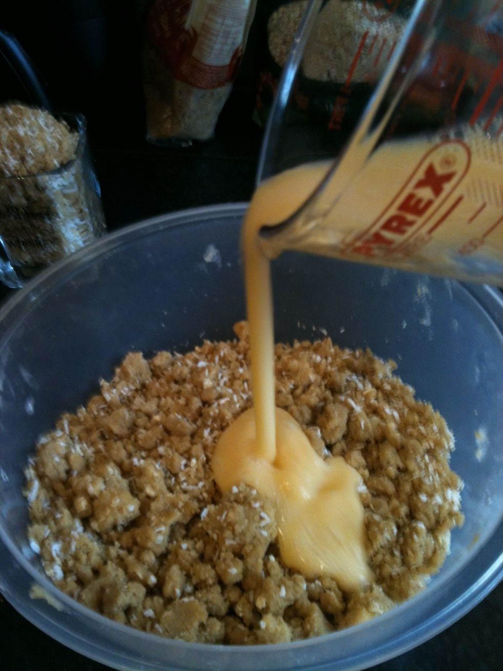 Beat the egg Up and add to mix.