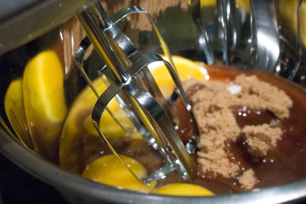 Beat the eggs and sugar together...