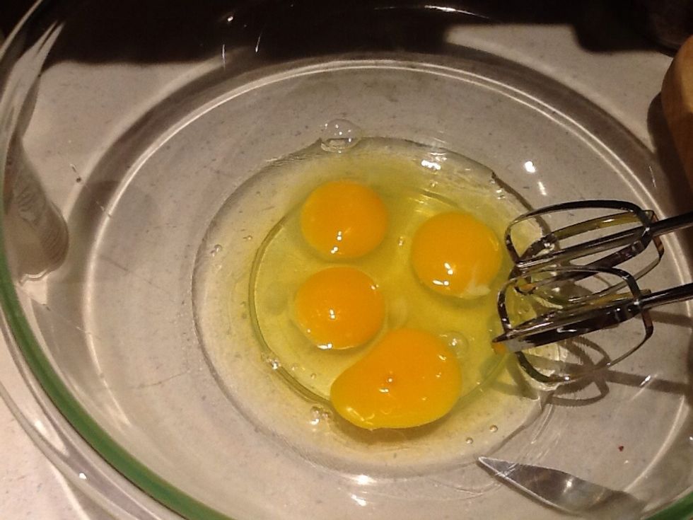 Beat the eggs. Mix in the coconut milk.