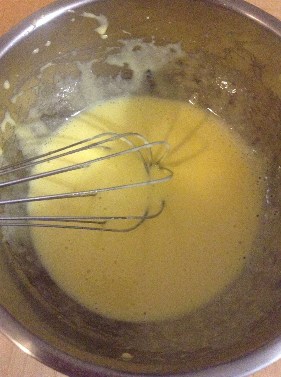 Beat them until it turns light-yellow and fluffy.