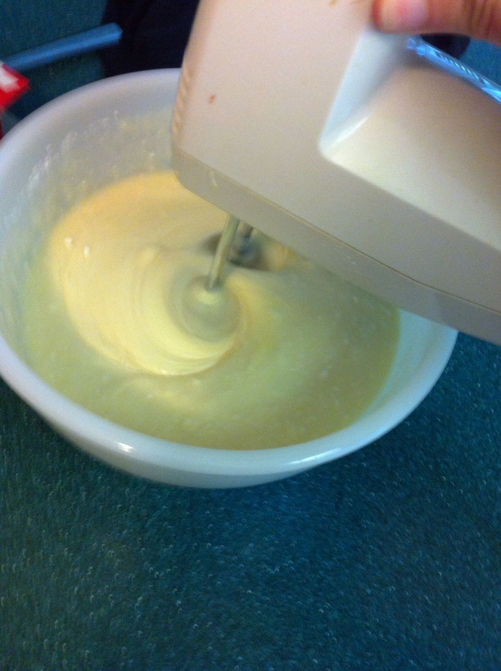 Beat this all together with a beater (or a mixer) until  its smooth with no lumps.