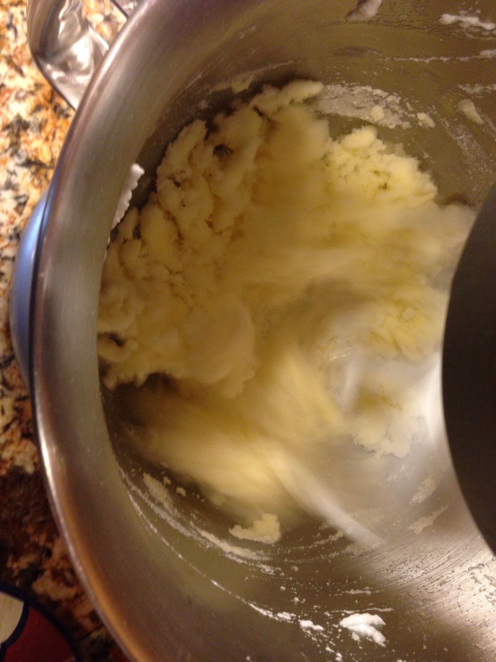Beat together butter and sugar until light and fluffy. Approximately 3-5 minutes!